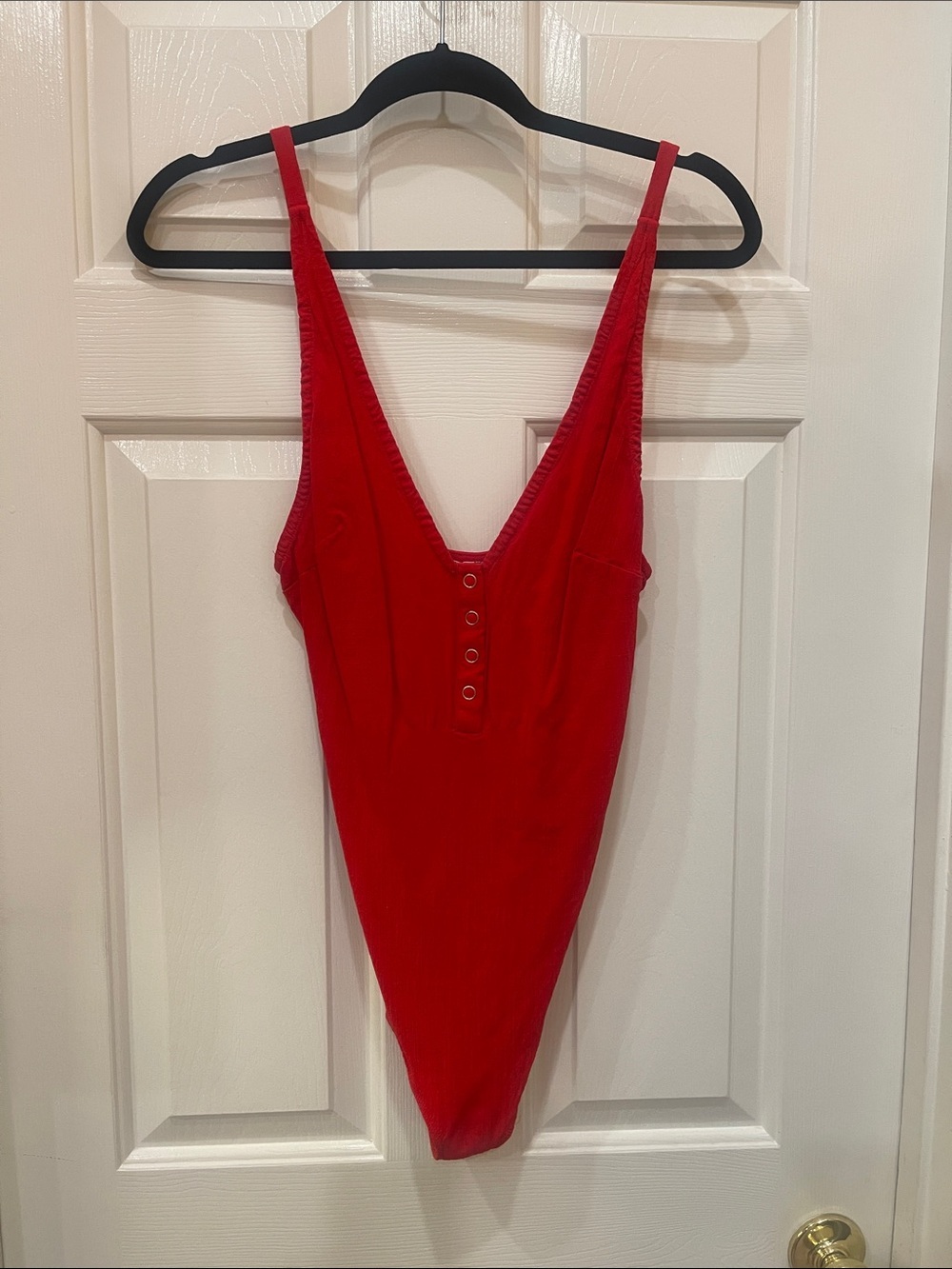 Free People- Red Scoop Neck One-Piece Bodysuit S:L - Picture 1 of 5